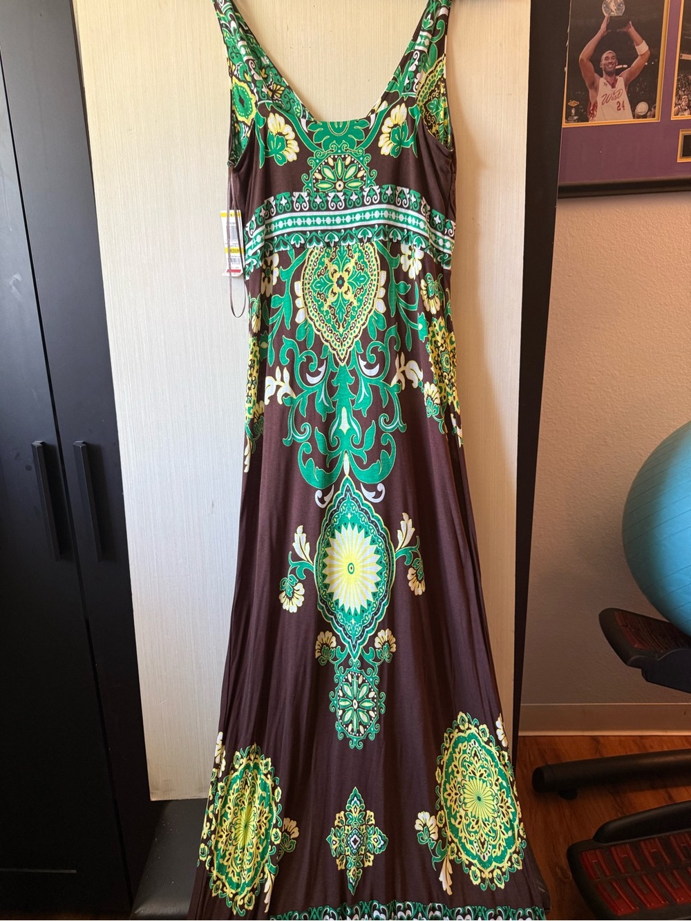 Inc Brown Floral Print Maxi Dress with Green Accents - Picture 5 of 8